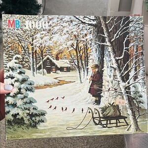 Vintage 1990sCharles Wysocki’s Americana Winter Scene Puzzle with Sled and Birds